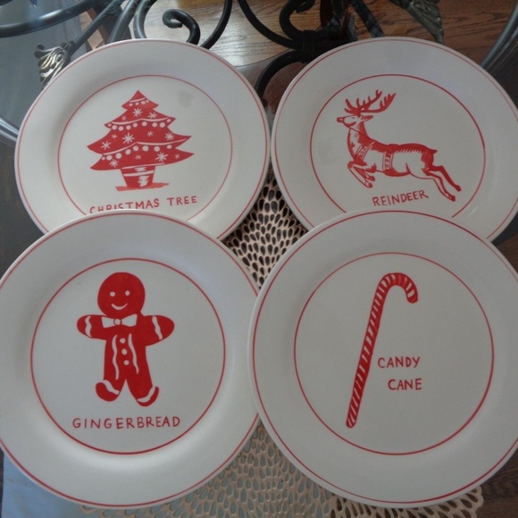 4 Williams Sonoma Vintage Holiday Christmas Salad Plates Deer New
